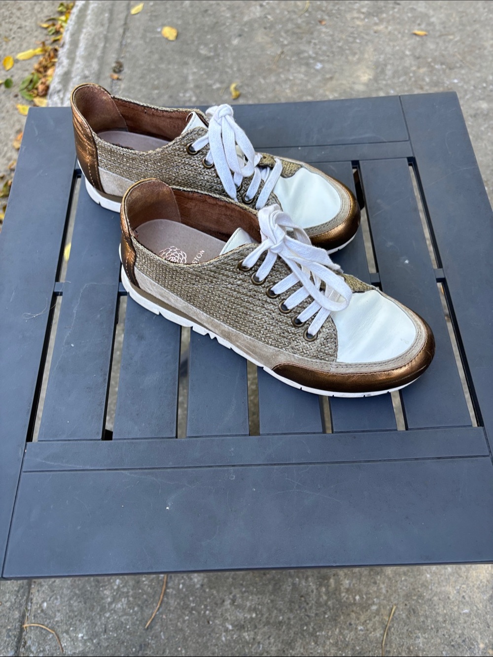 Women's Metallic Bronze & White Casual Lace-Up Sneakers
